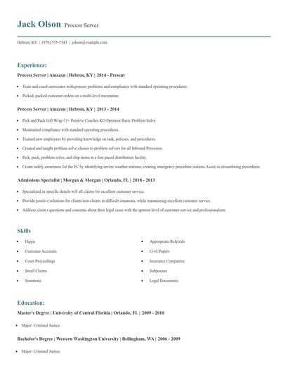 Process Server Resume