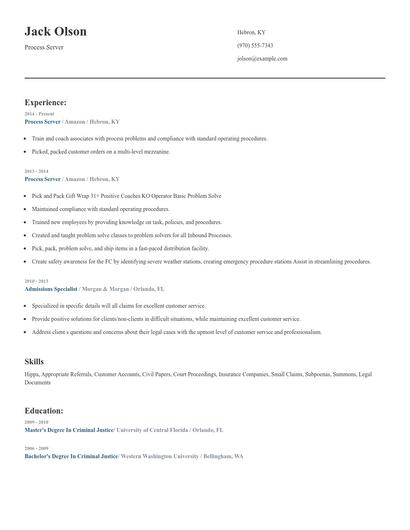 Process Server Resume