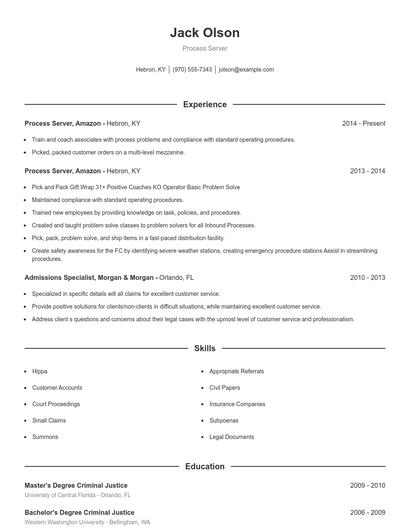 Process Server Resume