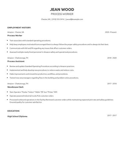 Process Worker Resume