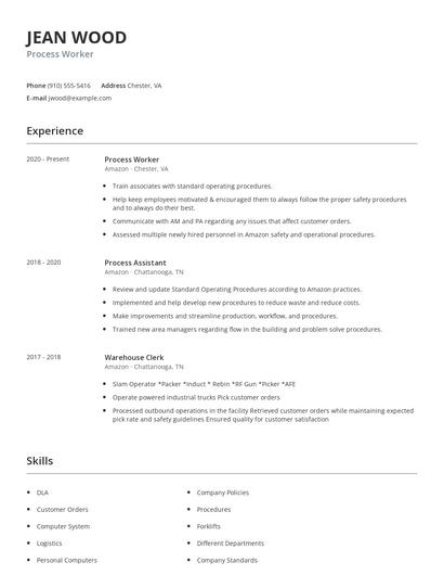 Process Worker Resume