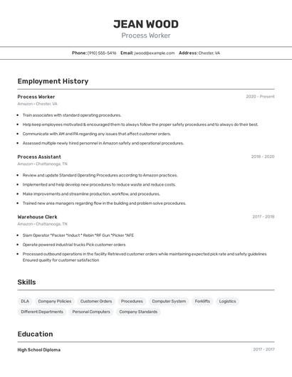 Process Worker Resume