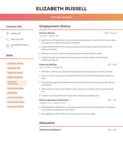 Process Worker Resume