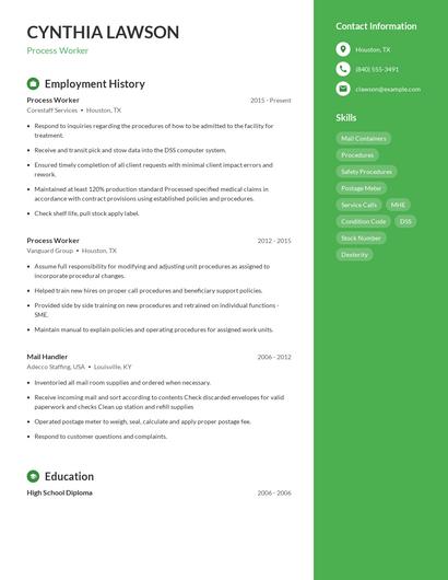 Process Worker Resume