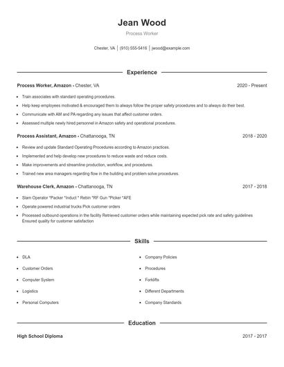 Process Worker Resume