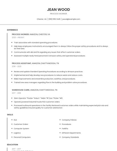 Process Worker Resume