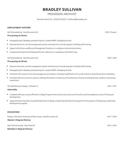 Processing Archivist Resume