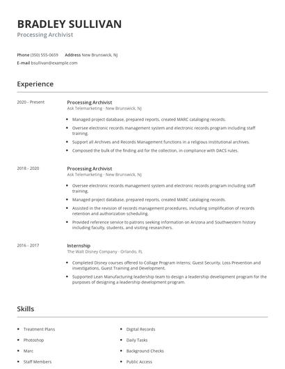Processing Archivist Resume