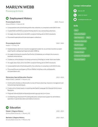 Processing Archivist Resume