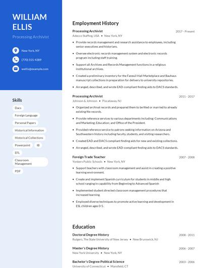 Processing Archivist Resume