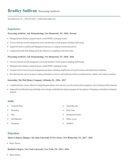 Processing Archivist Resume