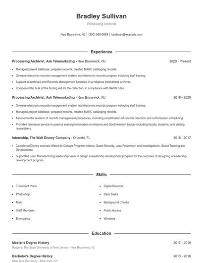 Processing Archivist Resume