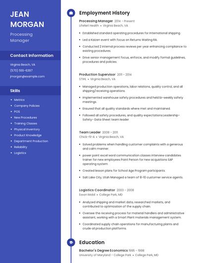 Processing Manager Resume