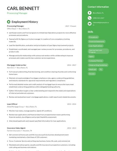 Processing Manager Resume