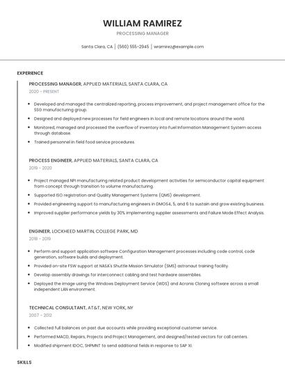 Processing Manager Resume