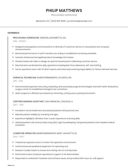 Processing Supervisor Resume