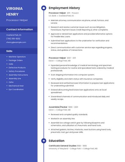 Processor Helper Resume