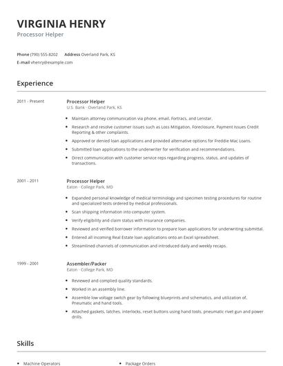 Processor Helper Resume