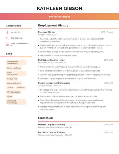 Processor Helper Resume