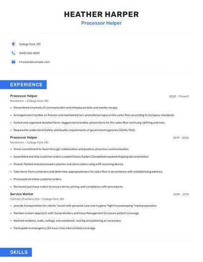 Processor Helper Resume