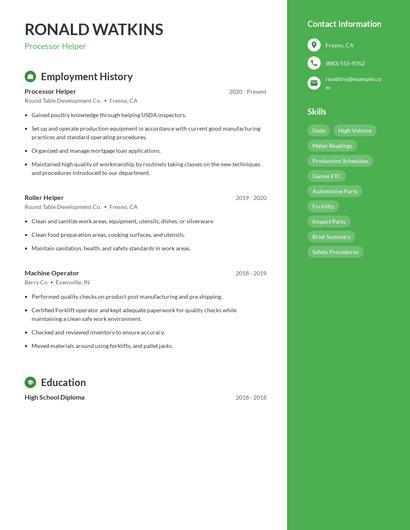 Processor Helper Resume