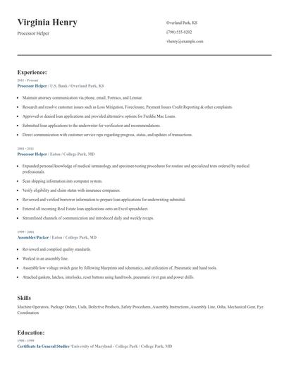 Processor Helper Resume