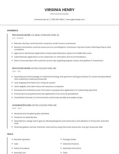 Processor Helper Resume