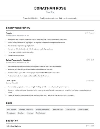 Proctor Resume