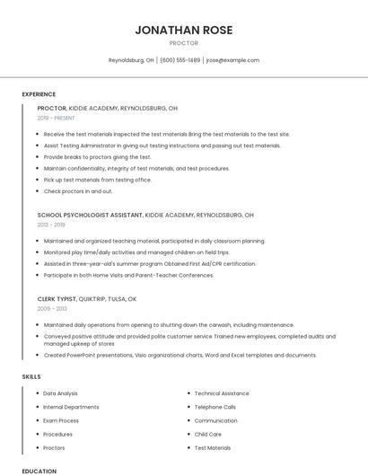 Proctor Resume
