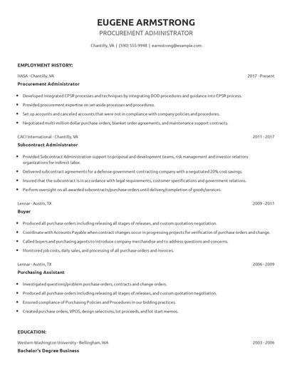 Procurement Administrator Resume