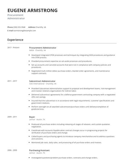 Procurement Administrator Resume