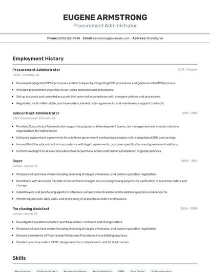 Procurement Administrator Resume