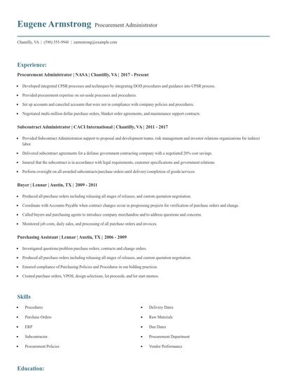 Procurement Administrator Resume