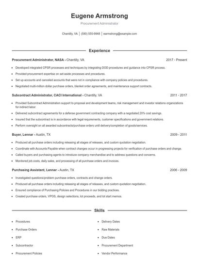 Procurement Administrator Resume