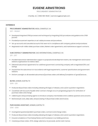 Procurement Administrator Resume