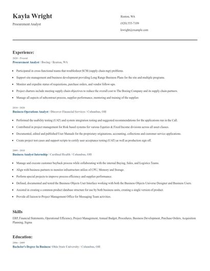 Procurement Analyst Resume