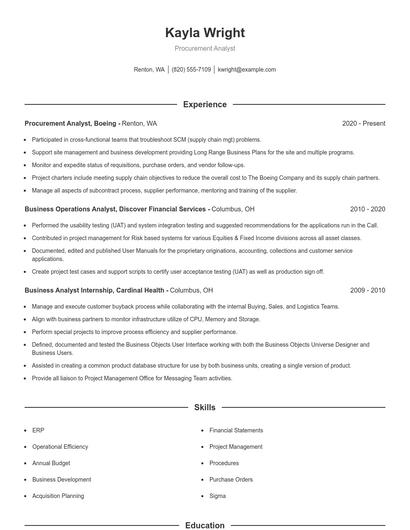 Procurement Analyst Resume