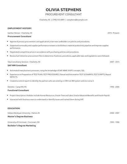 Procurement Consultant Resume