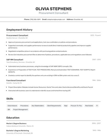 Procurement Consultant Resume
