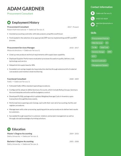 Procurement Consultant Resume