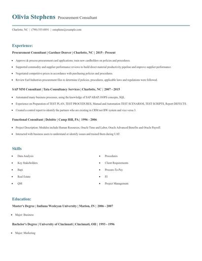 Procurement Consultant Resume
