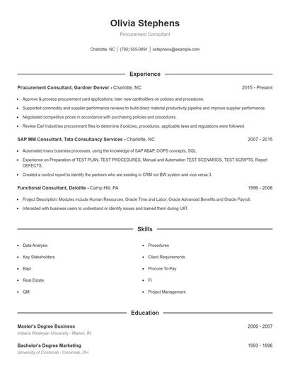 Procurement Consultant Resume