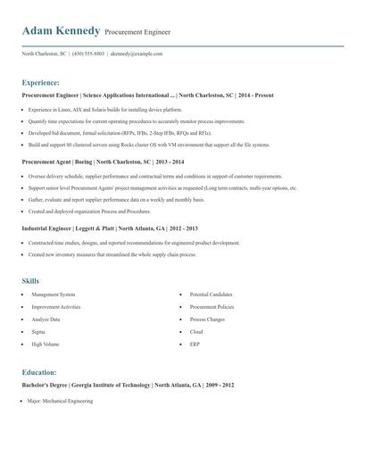 Procurement Engineer Resume