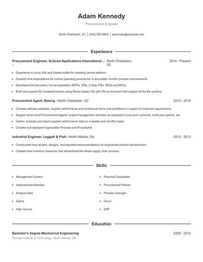 Procurement Engineer Resume