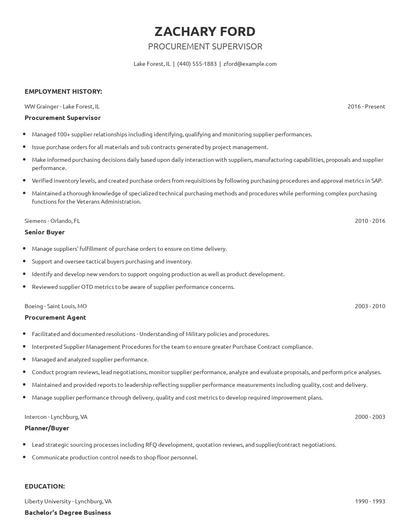Procurement Supervisor Resume