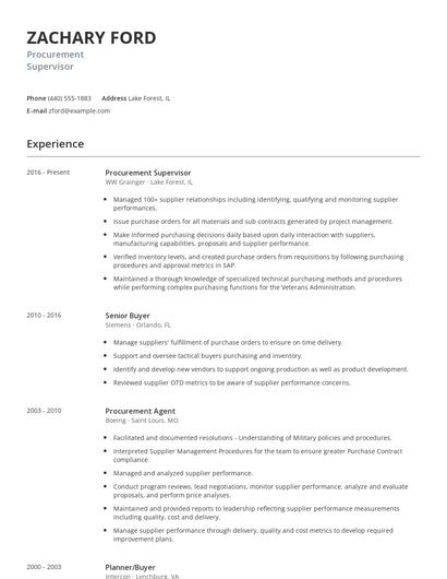 Procurement Supervisor Resume