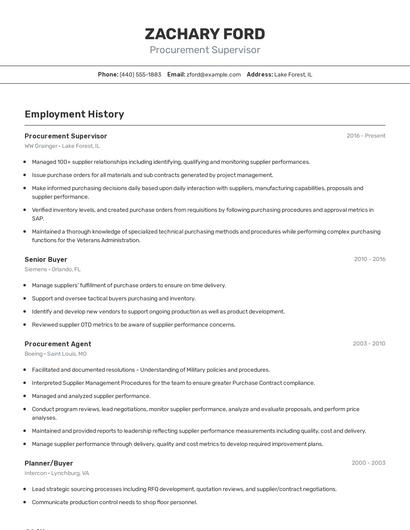 Procurement Supervisor Resume
