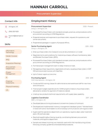 Procurement Supervisor Resume