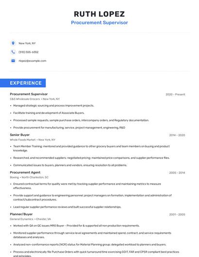 Procurement Supervisor Resume