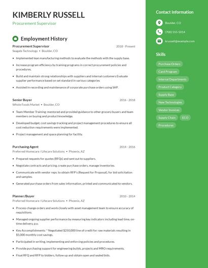 Procurement Supervisor Resume